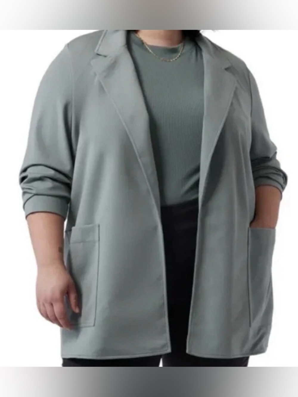 Athleta Eastbound Blazer Gray Sage Knit Open Jacket Athlesure